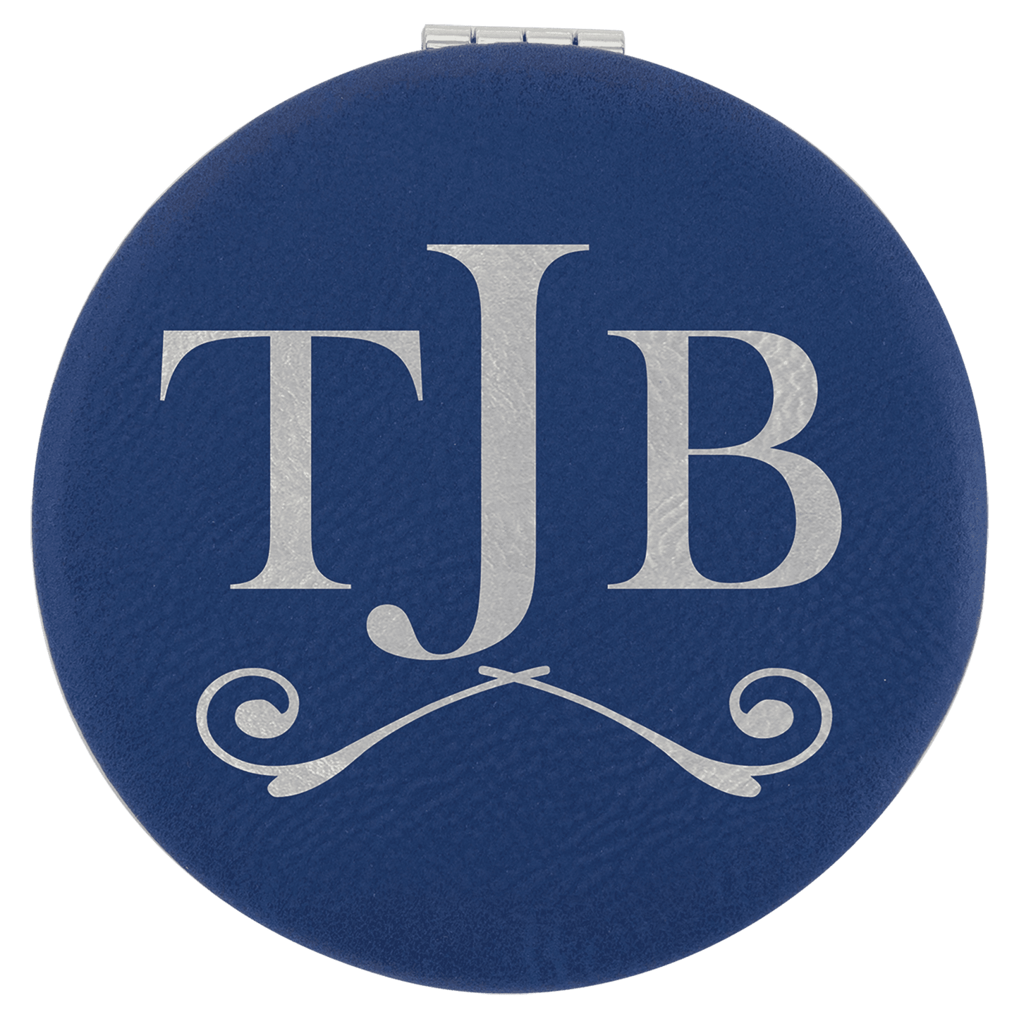Blue/Silver Engravable Leatherette Compact Mirror - 2 1/2"