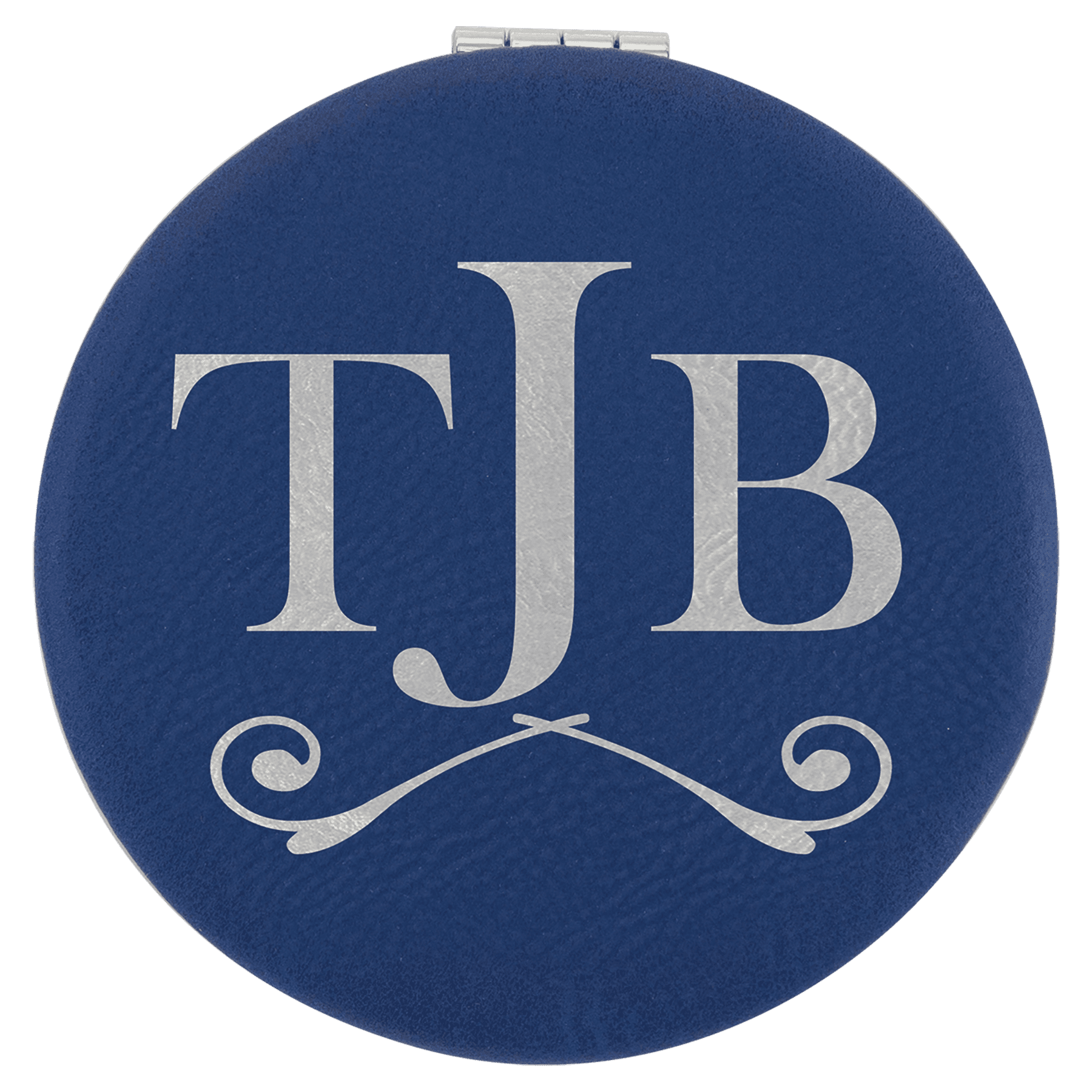 Blue/Silver Engravable Leatherette Compact Mirror - 2 1/2"