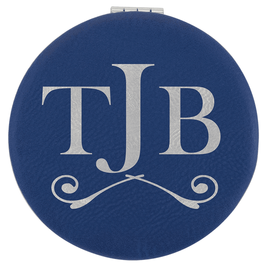 2 1/2" Blue/Silver Laserable Leatherette Compact Mirror