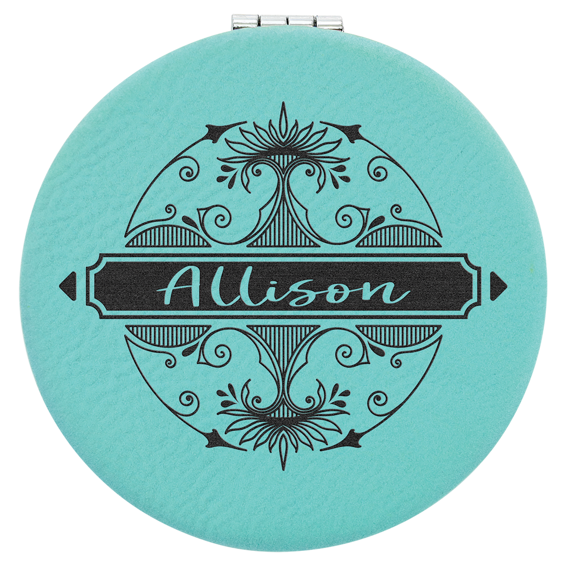 Teal Engravable Leatherette Compact Mirror - 2 1/2"