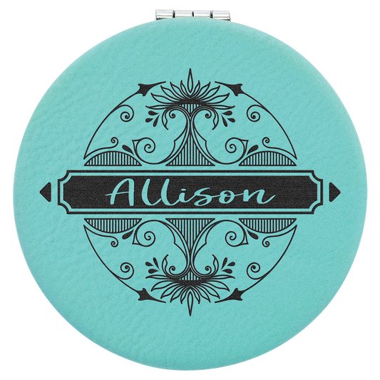 Teal Engravable Leatherette Compact Mirror - 2 1/2"