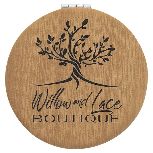 2 1/2" Bamboo Laserable Leatherette Compact Mirror