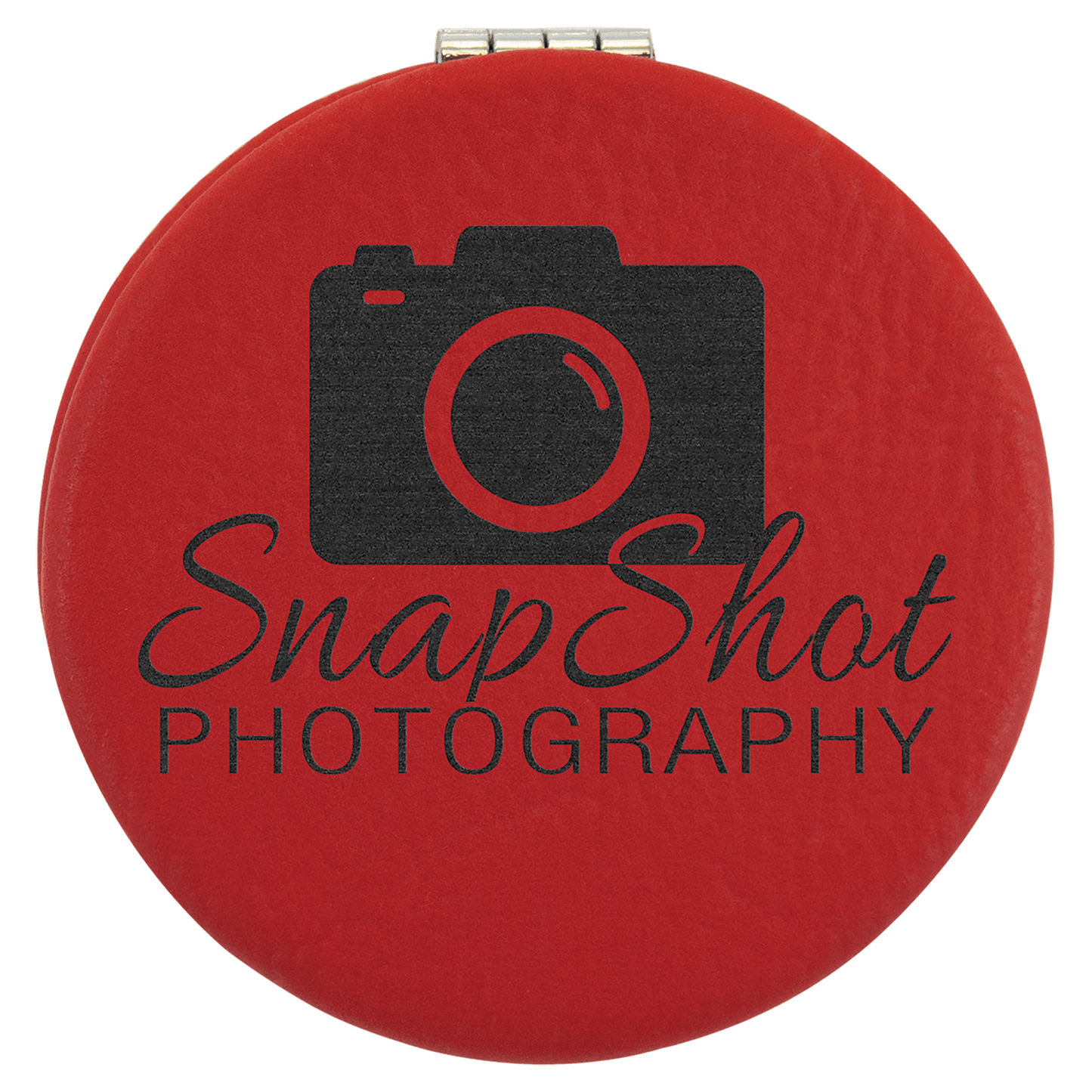 Red Engravable Leatherette Compact Mirror - 2 1/2"