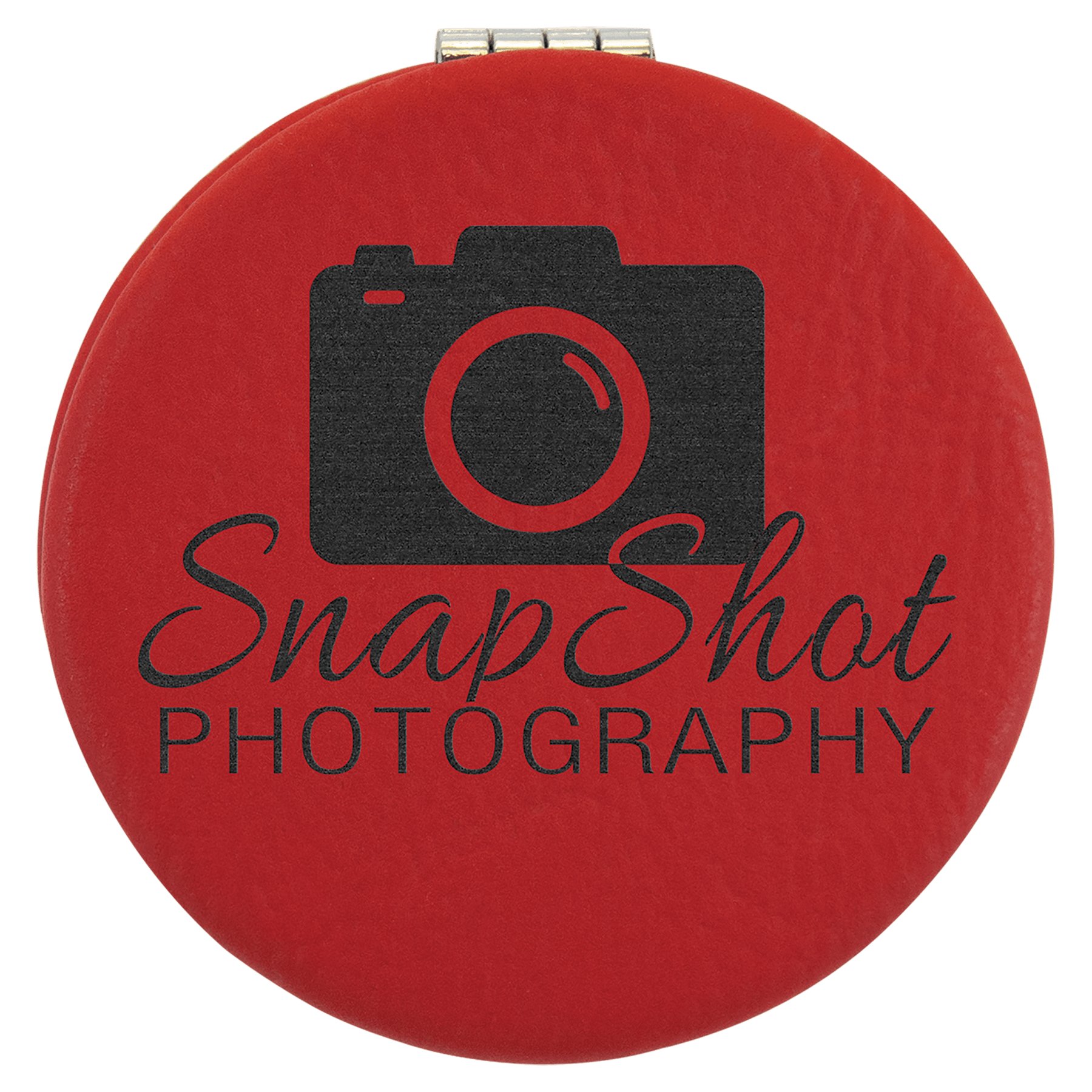 Red Engravable Leatherette Compact Mirror - 2 1/2"