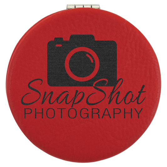 2 1/2" Red Laserable Leatherette Compact Mirror