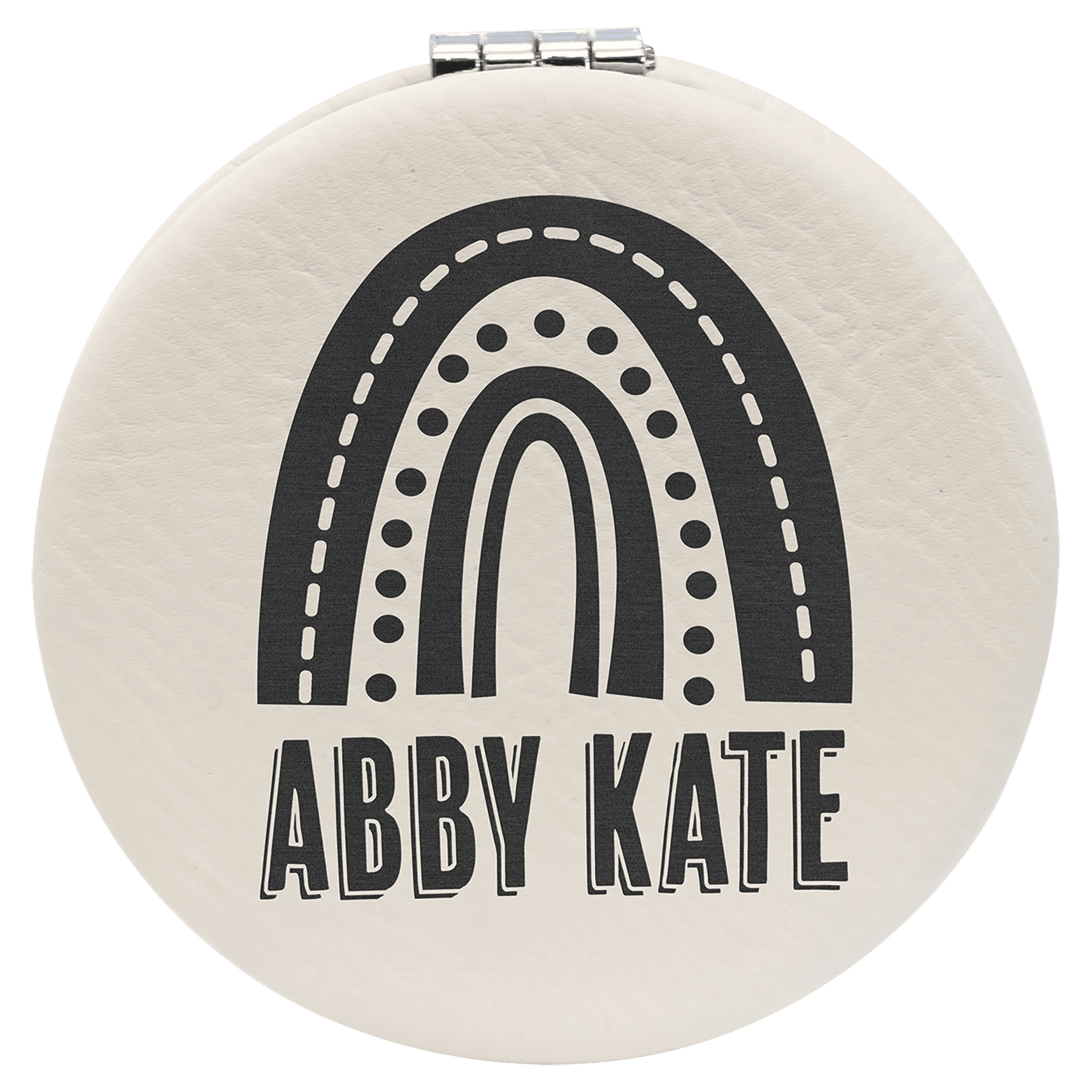 White Engravable Leatherette Compact Mirror - 2 1/2"
