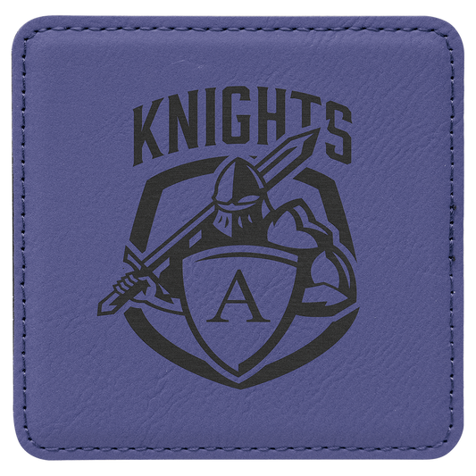 Square Purple Engravable Leatherette Coaster - 4" x 4"