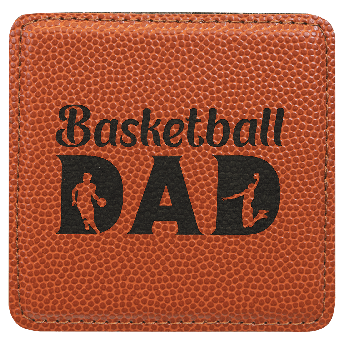 Square Basketball Engravable Leatherette Coaster - 4" x 4"