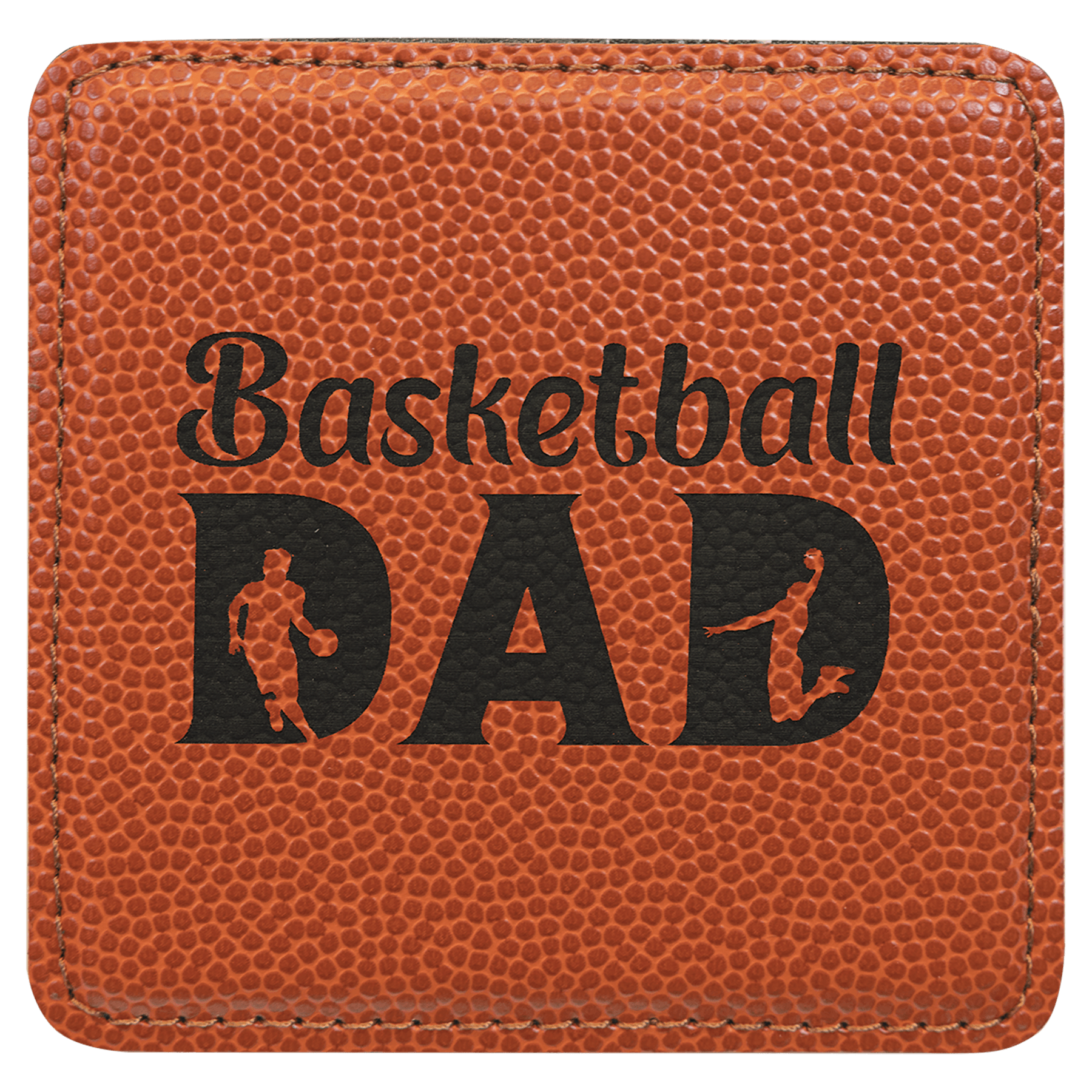 Square Basketball Engravable Leatherette Coaster - 4" x 4"