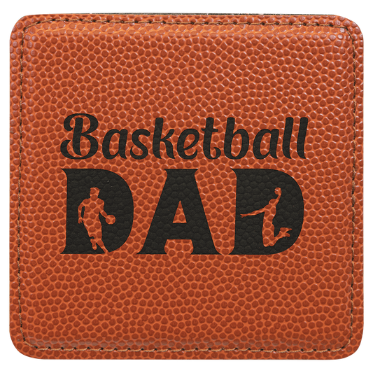Square Basketball Engravable Leatherette Coaster - 4" x 4"