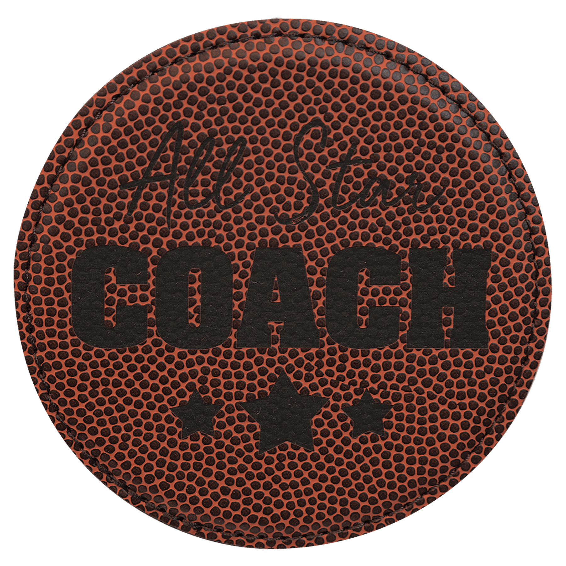Round Football Engravable Leatherette Coaster - 4"
