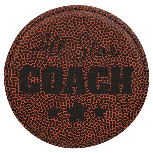 Round Football Engravable Leatherette Coaster - 4"
