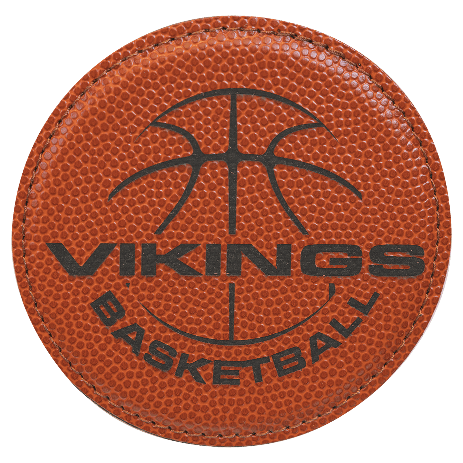 Round Basketball Engravable Leatherette Coaster - 4"