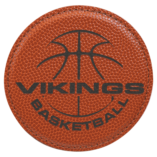 Round Basketball Engravable Leatherette Coaster - 4"