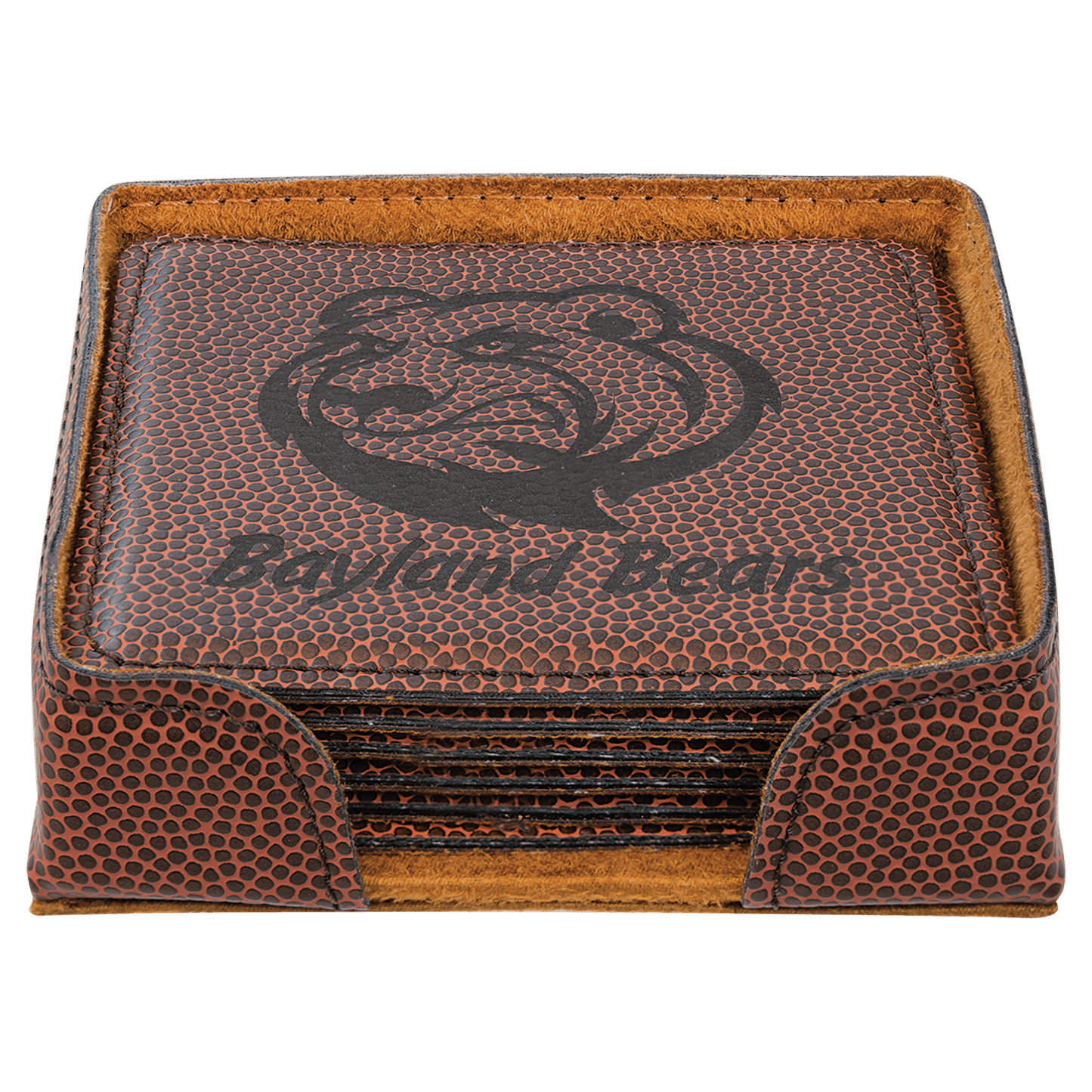 Football Square Engravable Leatherette 6-Coaster Set - 4" x 4"