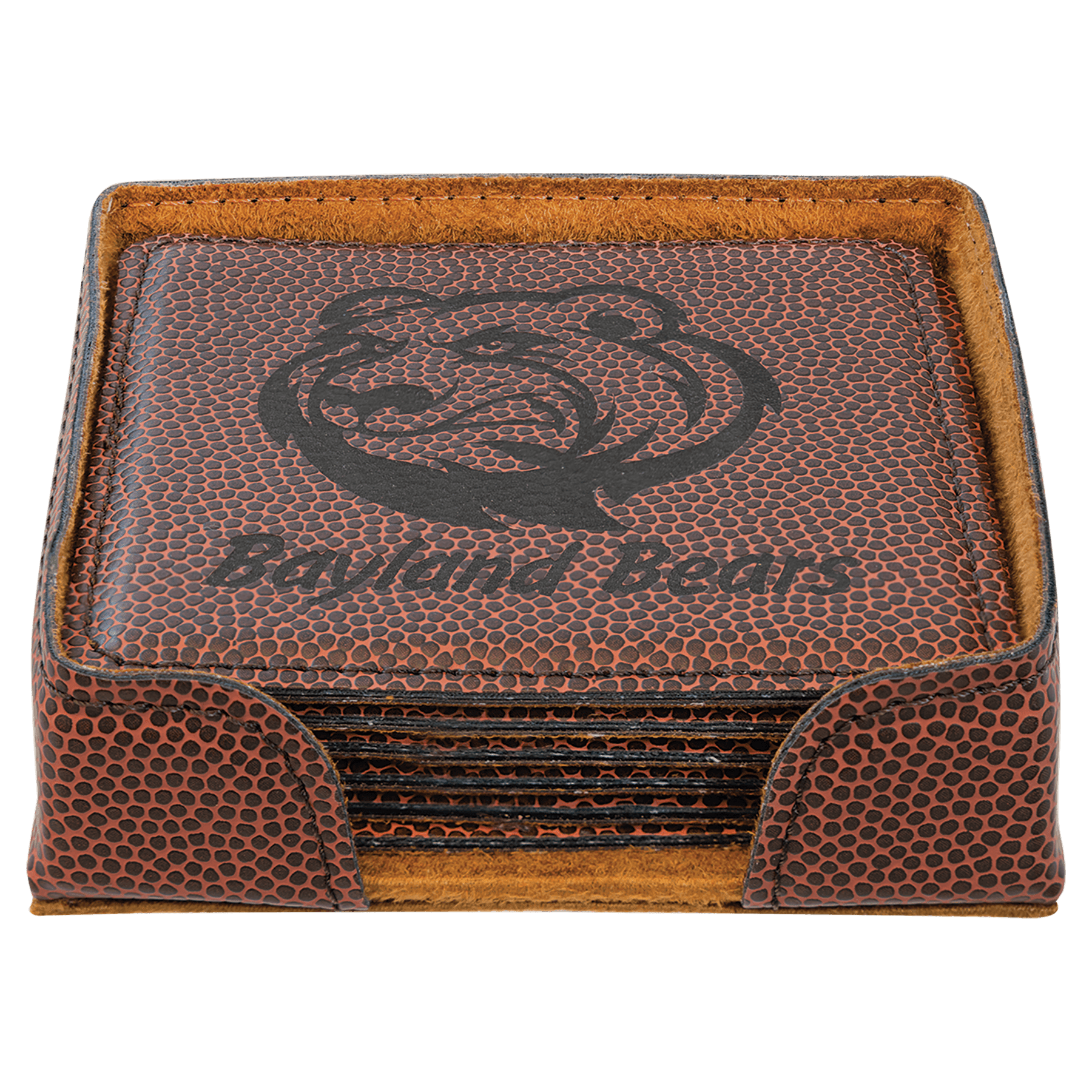 Football Square Engravable Leatherette 6-Coaster Set - 4" x 4"