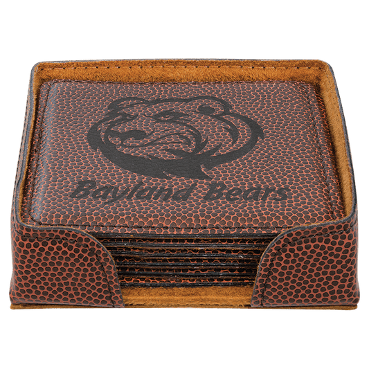Football Square Engravable Leatherette 6-Coaster Set - 4" x 4"