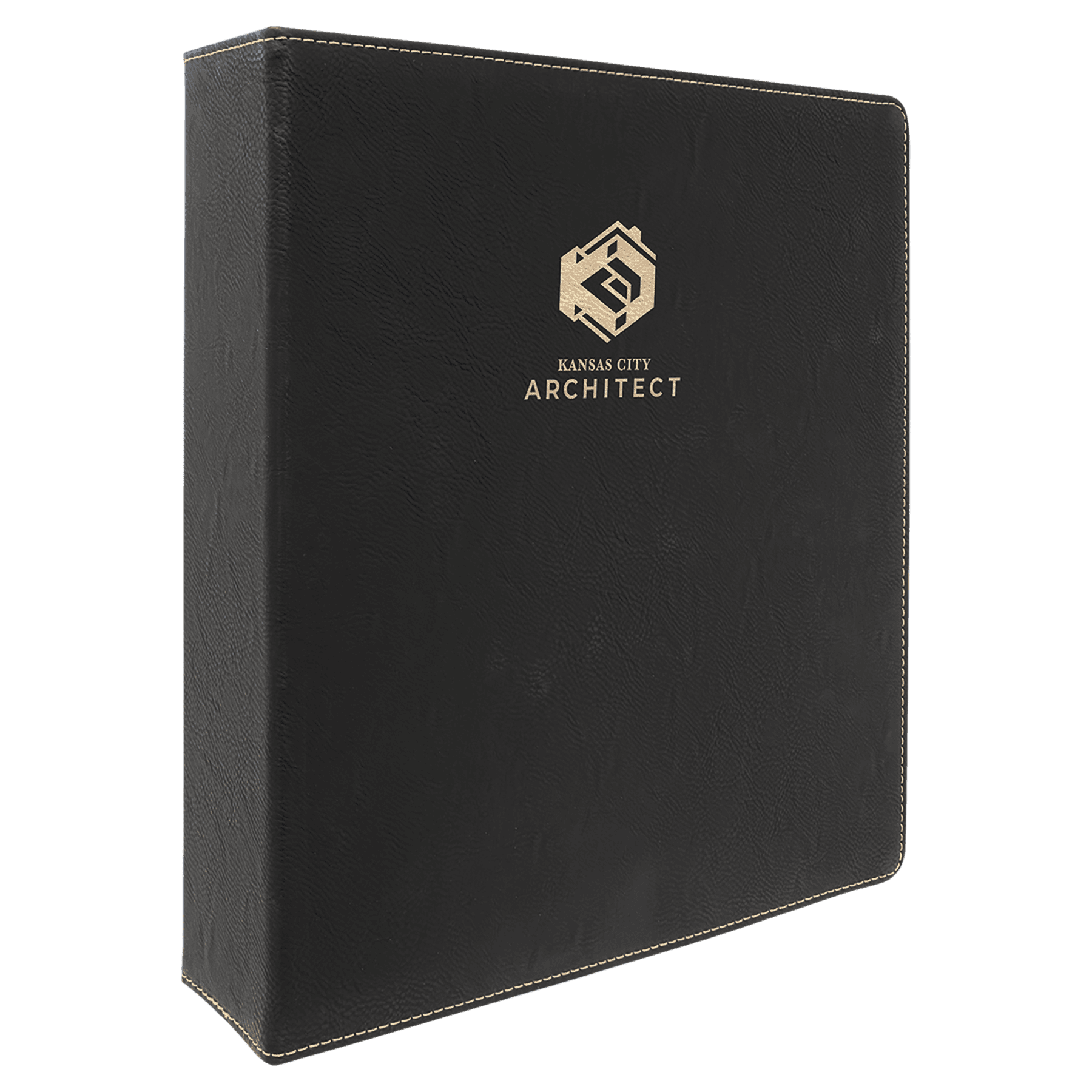 Black/Gold Engravable Leatherette 3 Ring Binder with 2" Slant D Rings - 11" x 11 1/2"