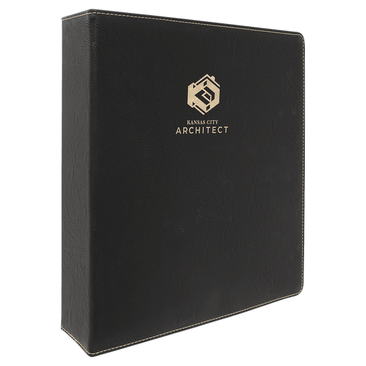 Black/Gold Engravable Leatherette 3 Ring Binder with 2" Slant D Rings - 11" x 11 1/2"