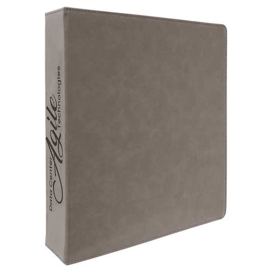 Gray Engravable Leatherette 3 Ring Binder with 2" Slant D Rings - 11" x 11 1/2"