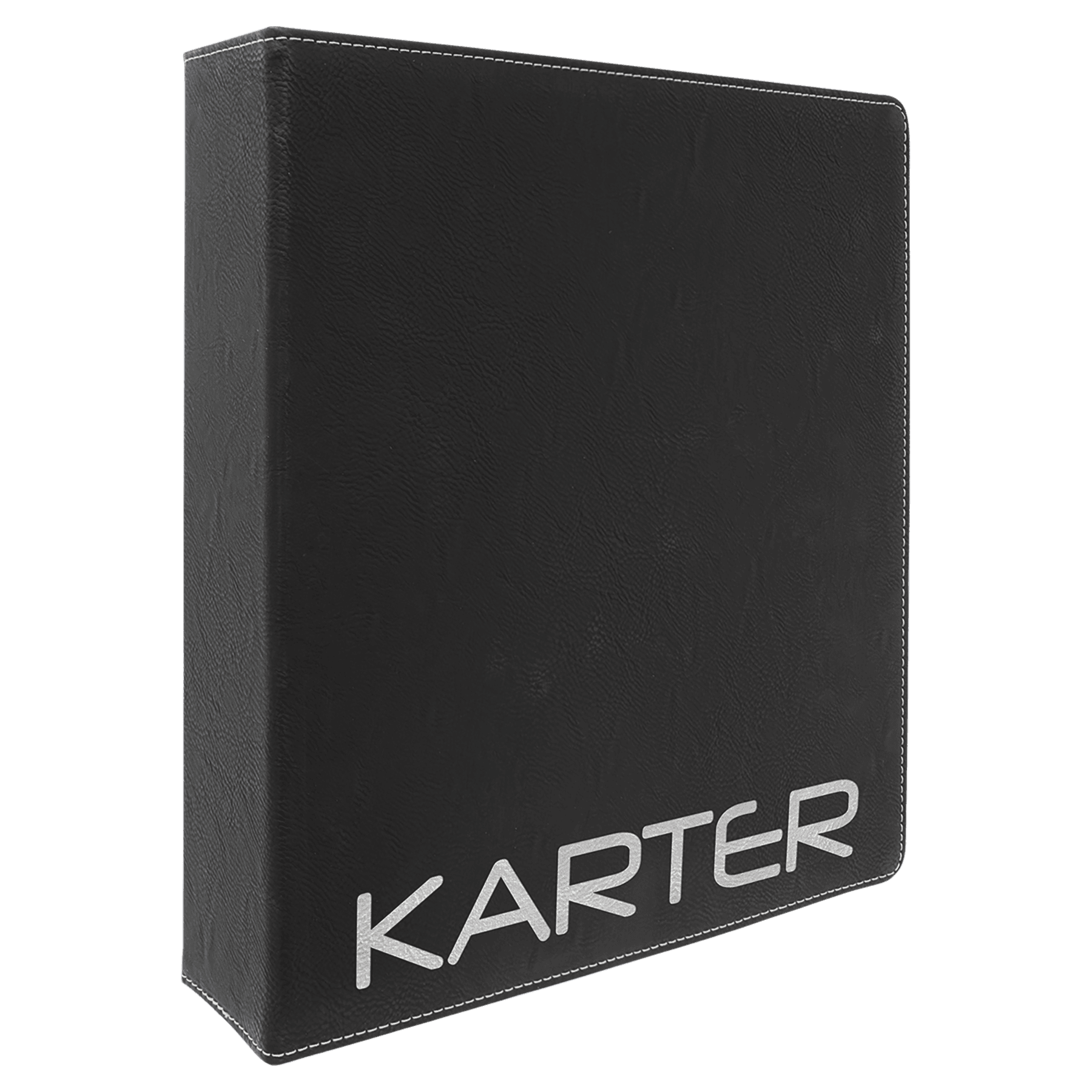 Black/Siver Engravable Leatherette 3 Ring Binder with 2" Slant D Rings - 11" x 11 1/2"