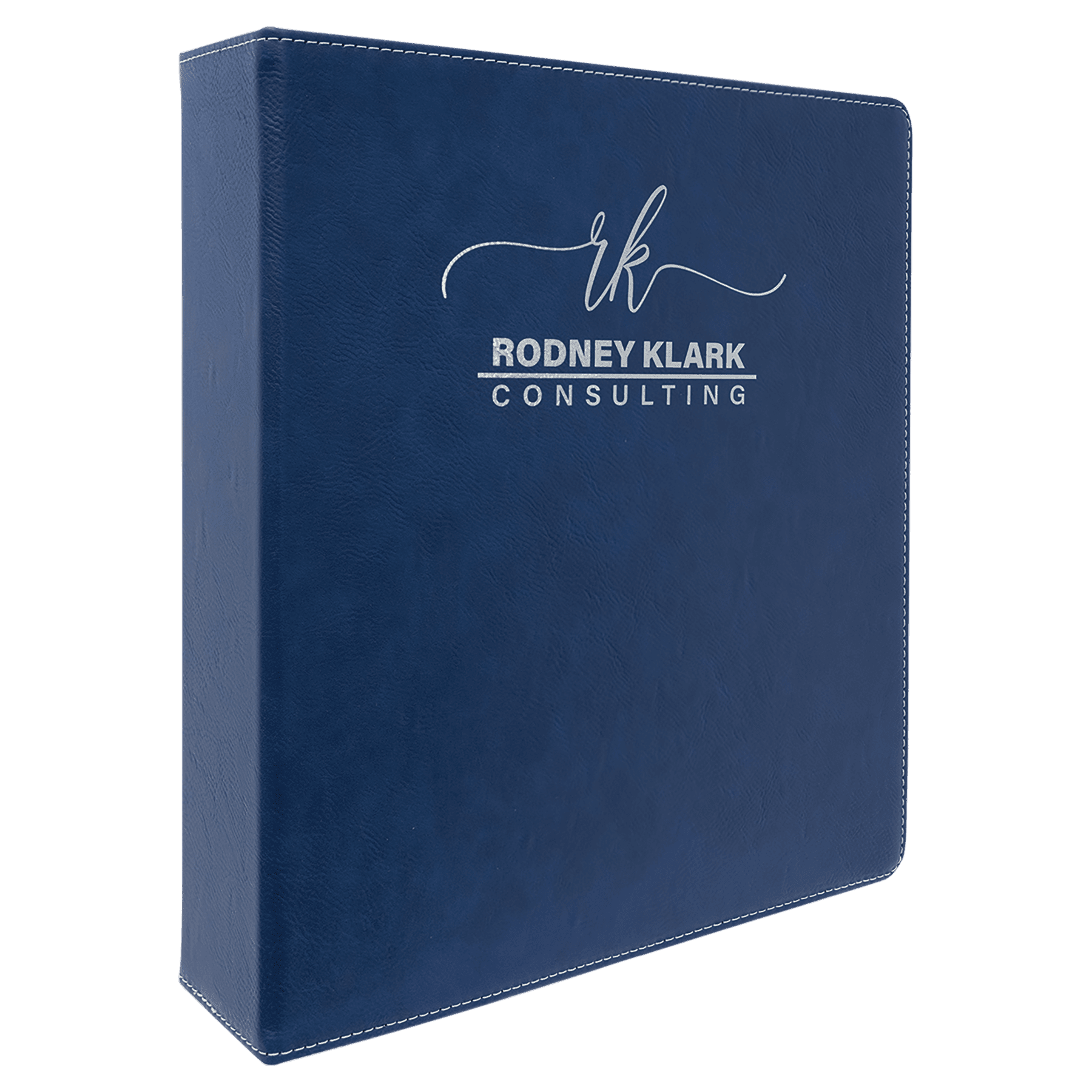 Blue/Silver Engravable Leatherette 3 Ring Binder with 2" Slant D Rings - 11" x 11 1/2"