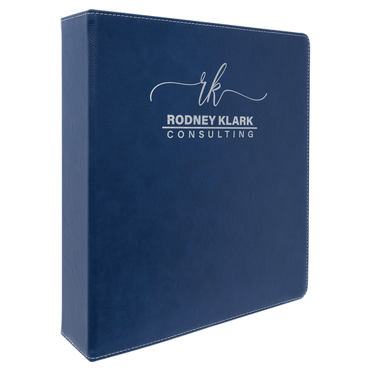 Blue/Silver Engravable Leatherette 3 Ring Binder with 2" Slant D Rings - 11" x 11 1/2"