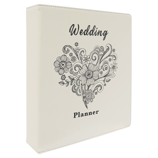 White/Black Engravable Leatherette 3 Ring Binder with 2" Slant D Rings - 11" x 11 1/2"