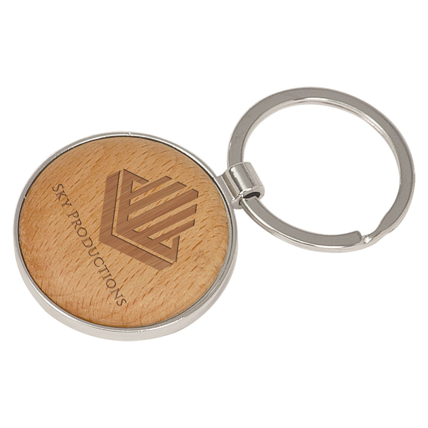 Silver/Wood Engravable Round Keychain - 1 5/8"