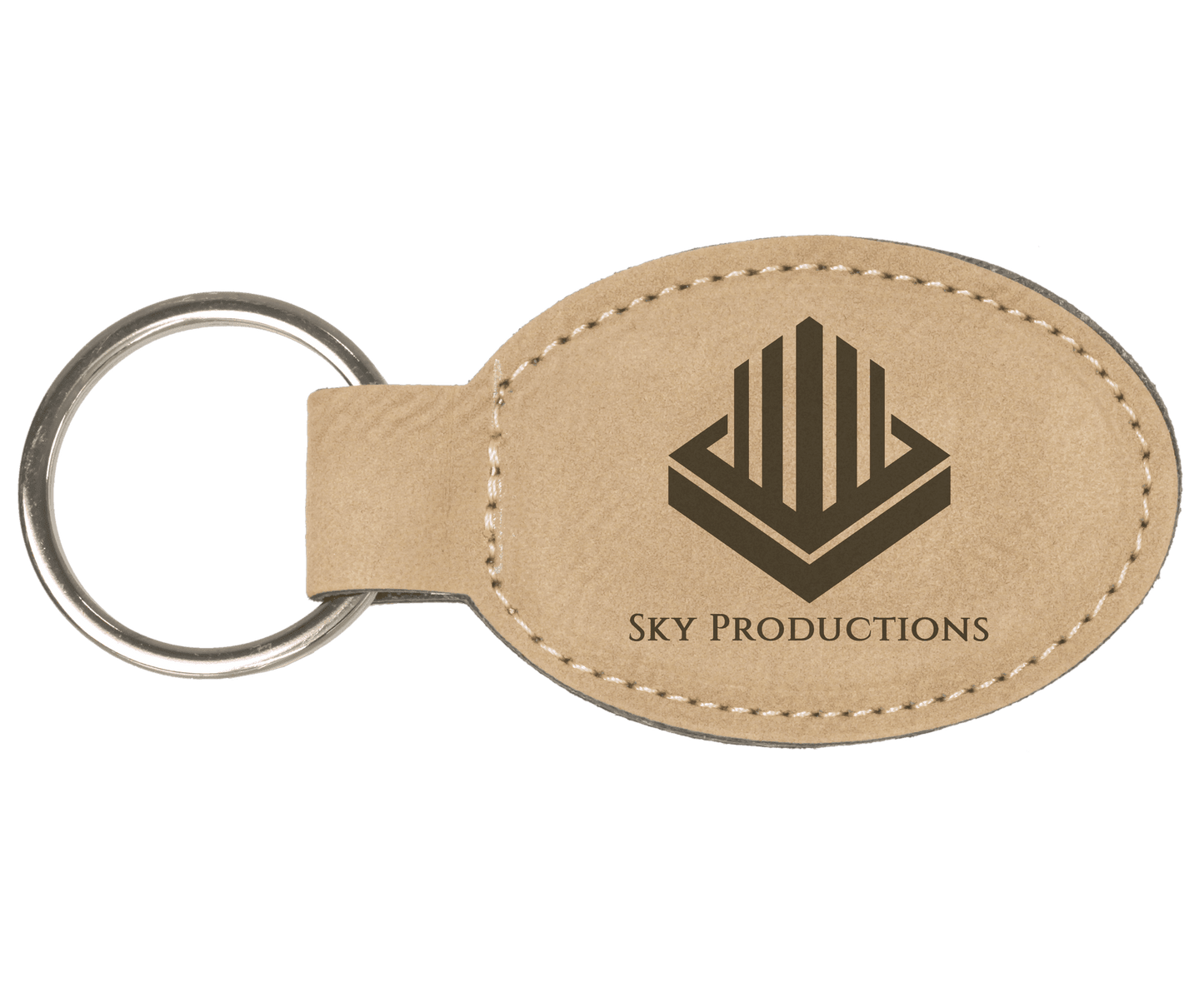 Light Brown Engravable Leatherette Oval Keychain - 3" x 1 3/4"