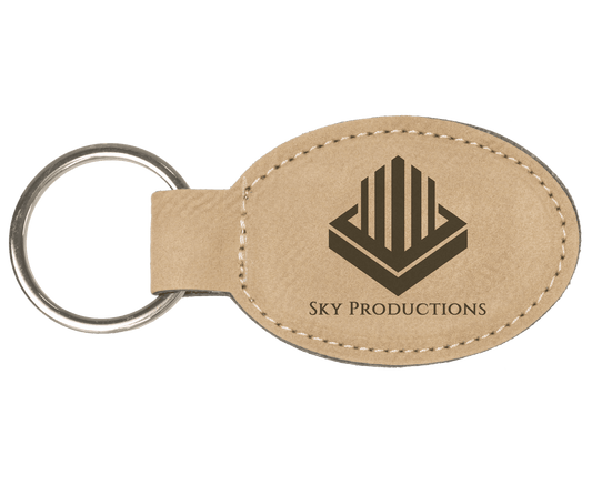Light Brown Engravable Leatherette Oval Keychain - 3" x 1 3/4"