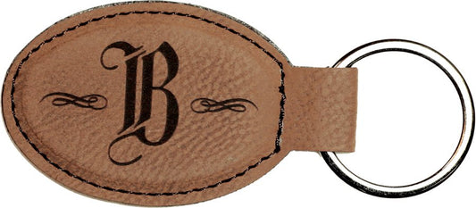 Dark Brown Engravable Leatherette Oval Keychain - 3" x 1 3/4"