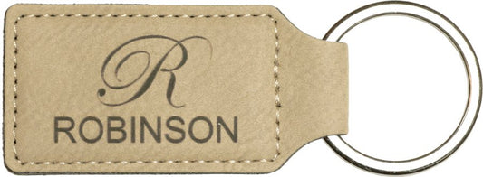 Light Brown Engravable Leatherette Rectangle Keychain - 2 3/4" x 1 1/4"