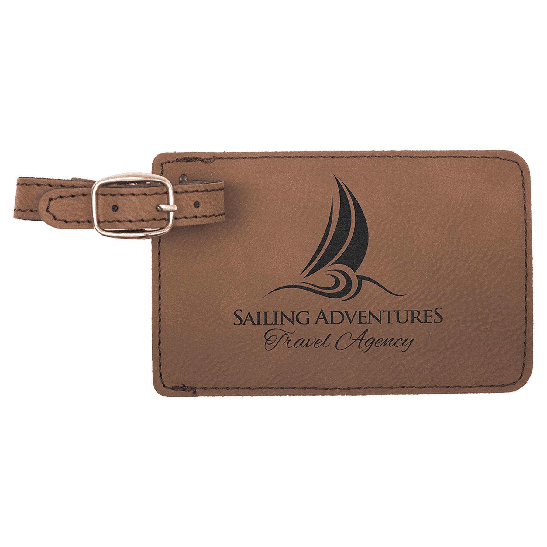 Dark Brown Engravable Leatherette Luggage Tag - 4 1/4" x 2 3/4"