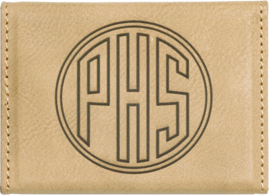 3 3/4" x 2 3/4" Light Brown Laserable Leatherette Hard Business Card Holder