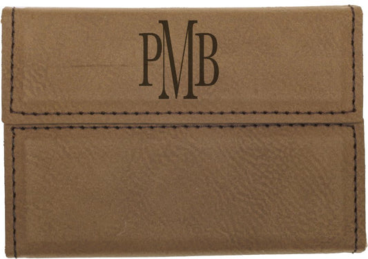 3 3/4" x 2 3/4" Dark Brown Laserable Leatherette Hard Business Card Holder