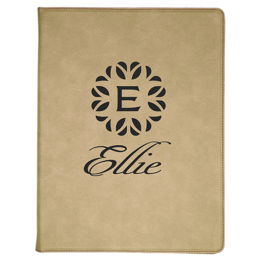 Light Brown Engravable Leatherette Portfolio with Notepad - 9 1/2" x 12"