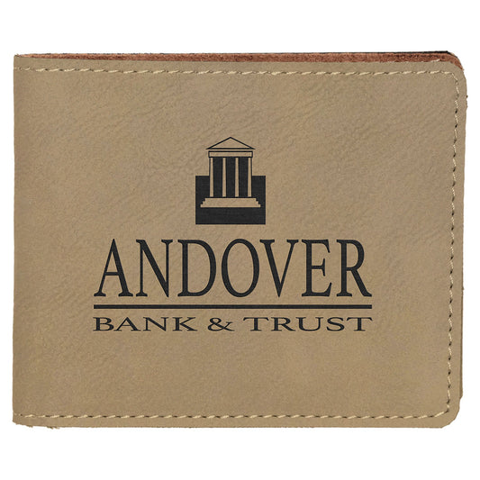 Light Brown Engravable Leatherette Bifold Wallet - 4 1/2" x 3 1/2"