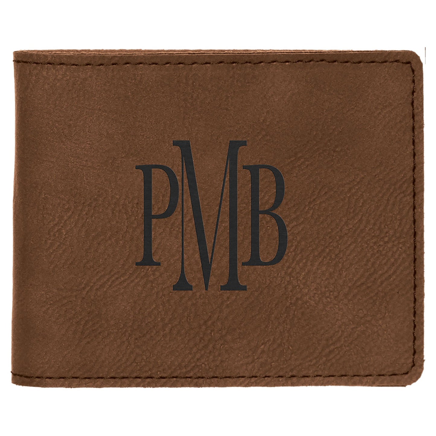 Dark Brown Engravable Leatherette Bifold Wallet - 4 1/2" x 3 1/2"