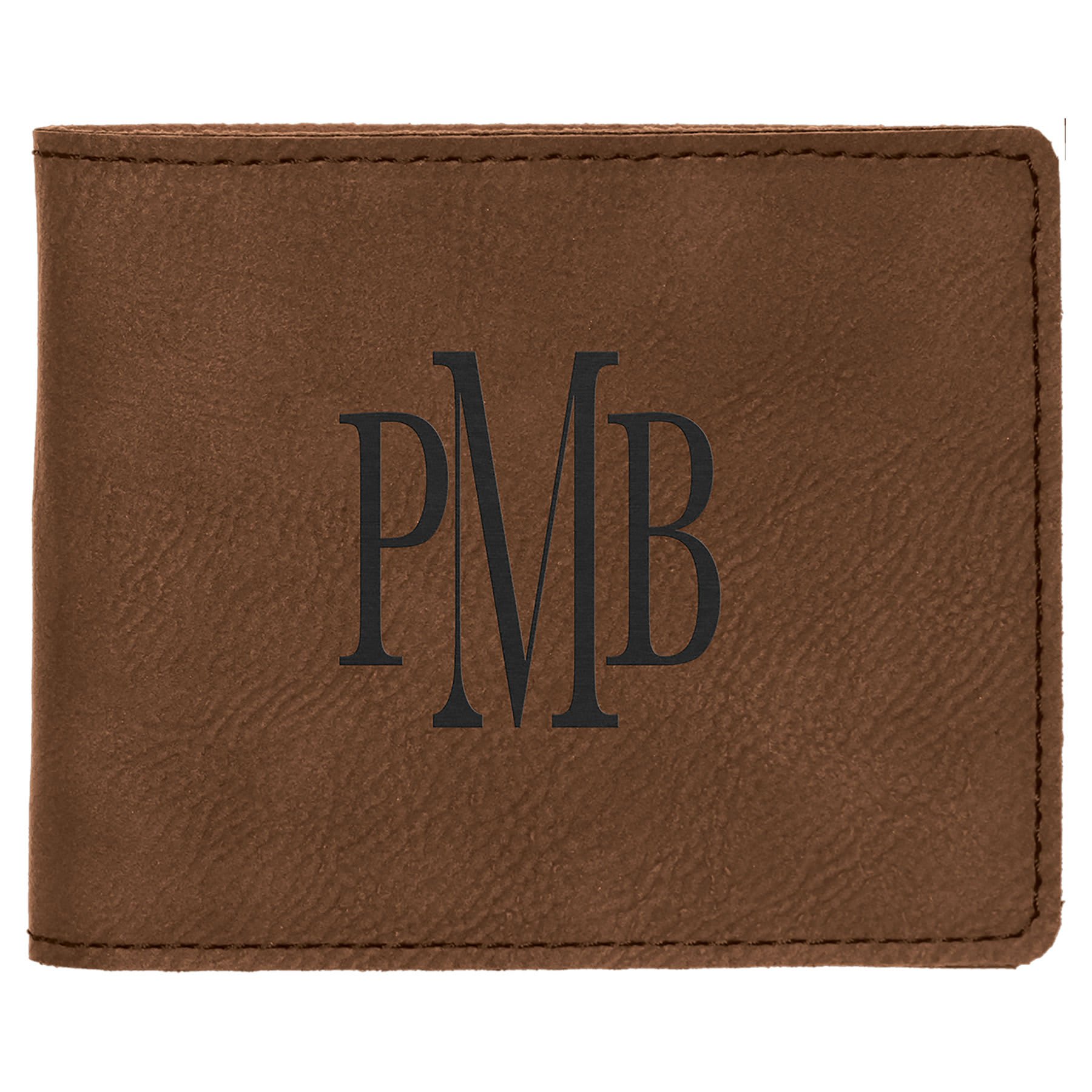 Dark Brown Engravable Leatherette Bifold Wallet - 4 1/2" x 3 1/2"