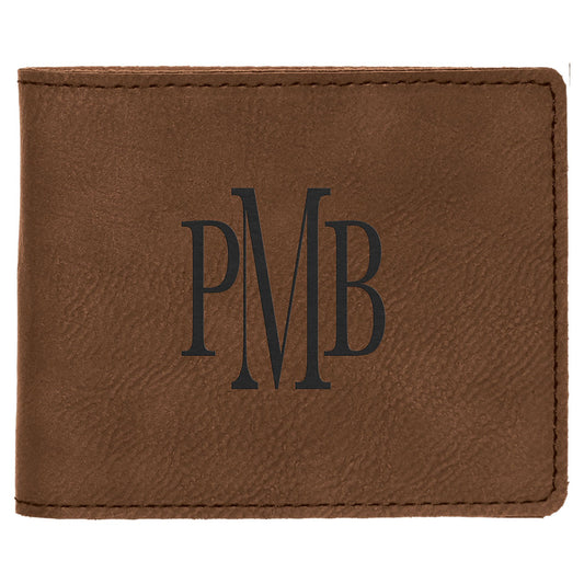 4 1/2" x 3 1/2" Dark Brown Laserable Leatherette Bifold Wallet