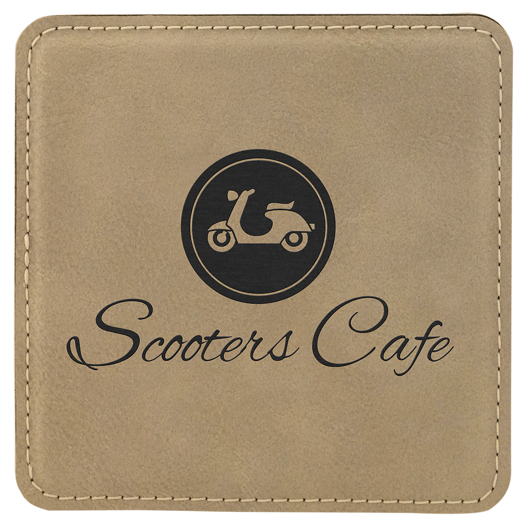 Square Light Brown Engravable Leatherette Coaster - 4" x 4"