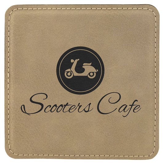 Square Light Brown Engravable Leatherette Coaster - 4" x 4"