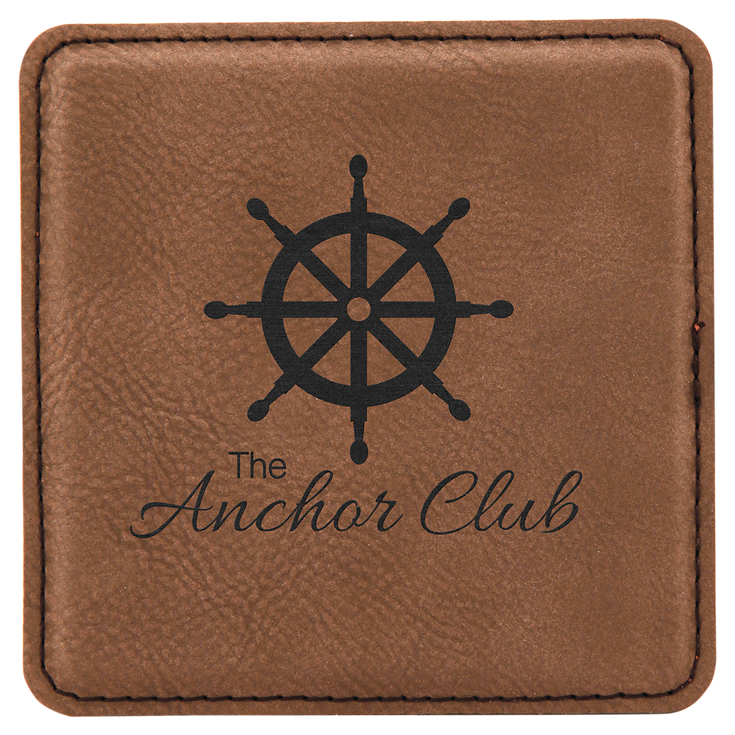 Square Dark Brown Engravable Leatherette Coaster - 4" x 4"