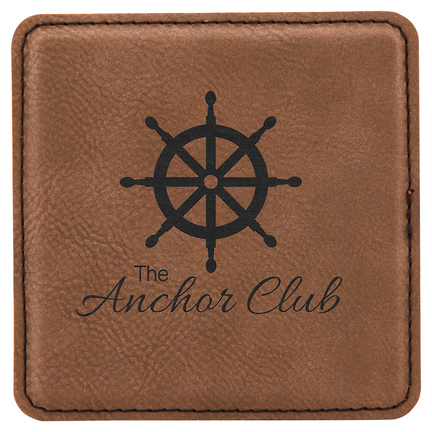 Square Dark Brown Engravable Leatherette Coaster - 4" x 4"
