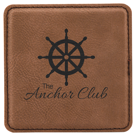 Square Dark Brown Engravable Leatherette Coaster - 4" x 4"