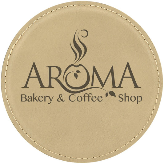Round Light Brown Engravable Leatherette Coaster - 4"