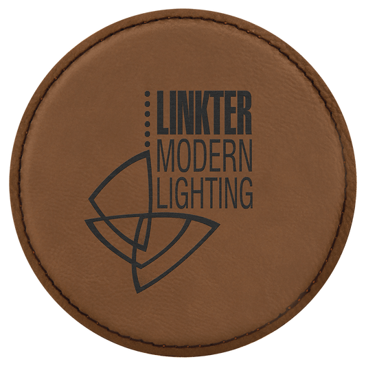 Round Dark Brown Engravable Leatherette Coaster - 4"