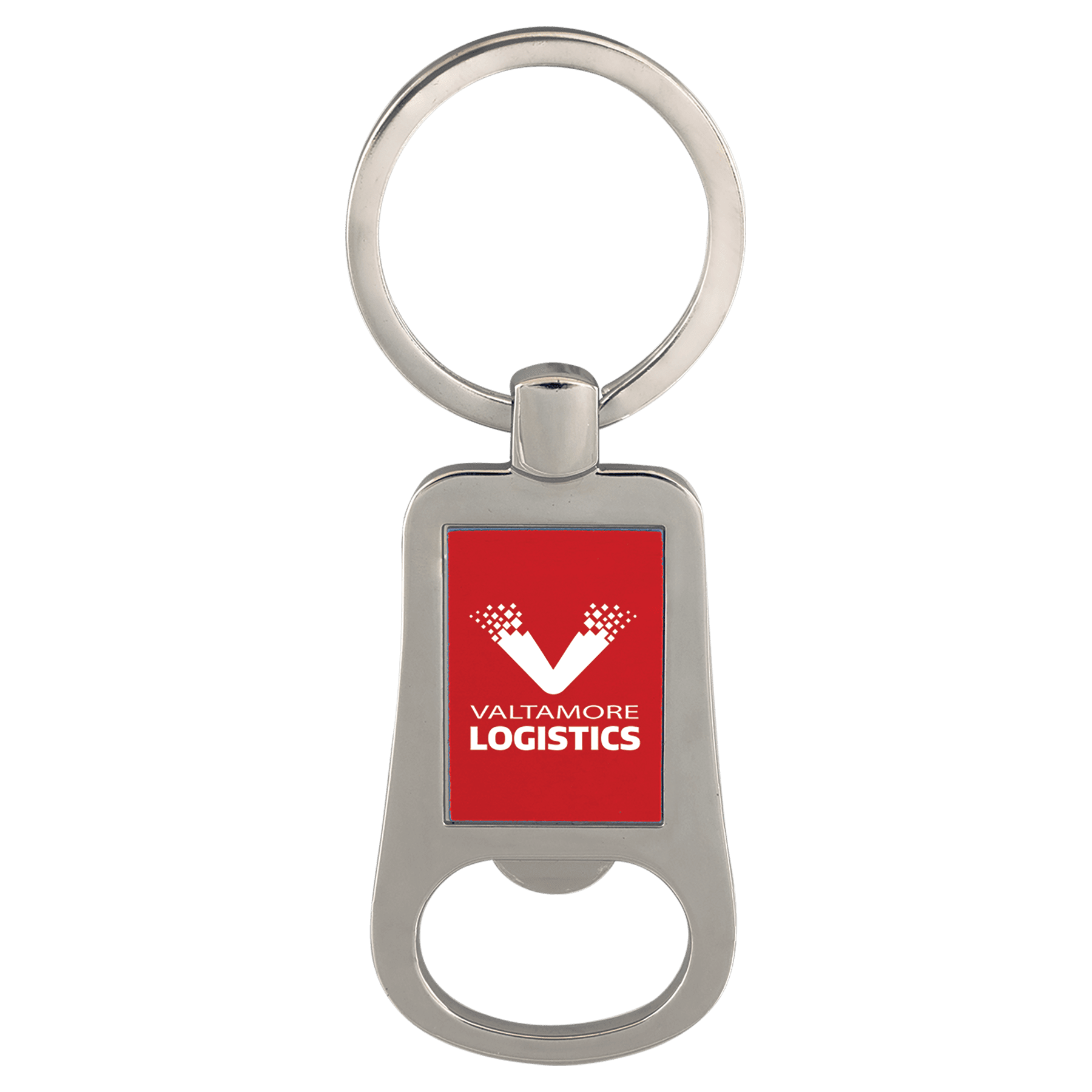 Silver/Red Engravable Bottle Opener Keychain - 2 1/8"