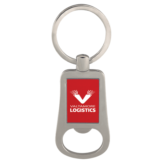 Silver/Red Engravable Bottle Opener Keychain - 2 1/8"